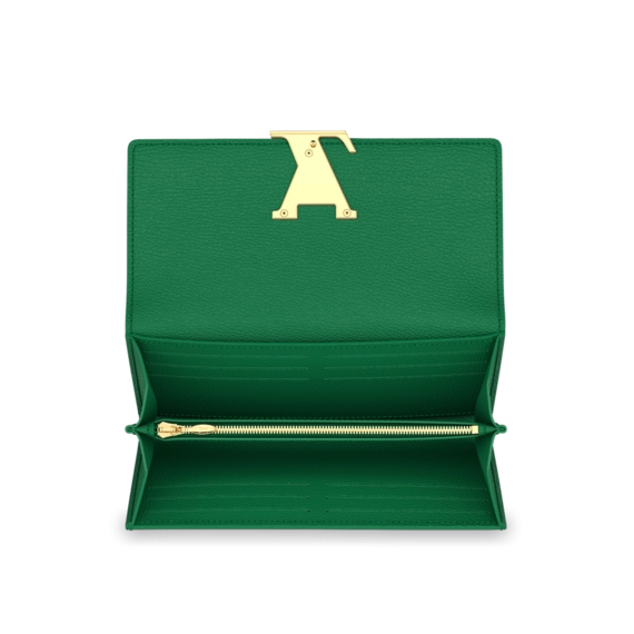 Shop Women's Louis Vuitton Capucines Wallet Emeraude Green at a Discount Today!