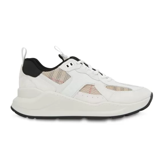 Burberry check mesh low-top white sneakers